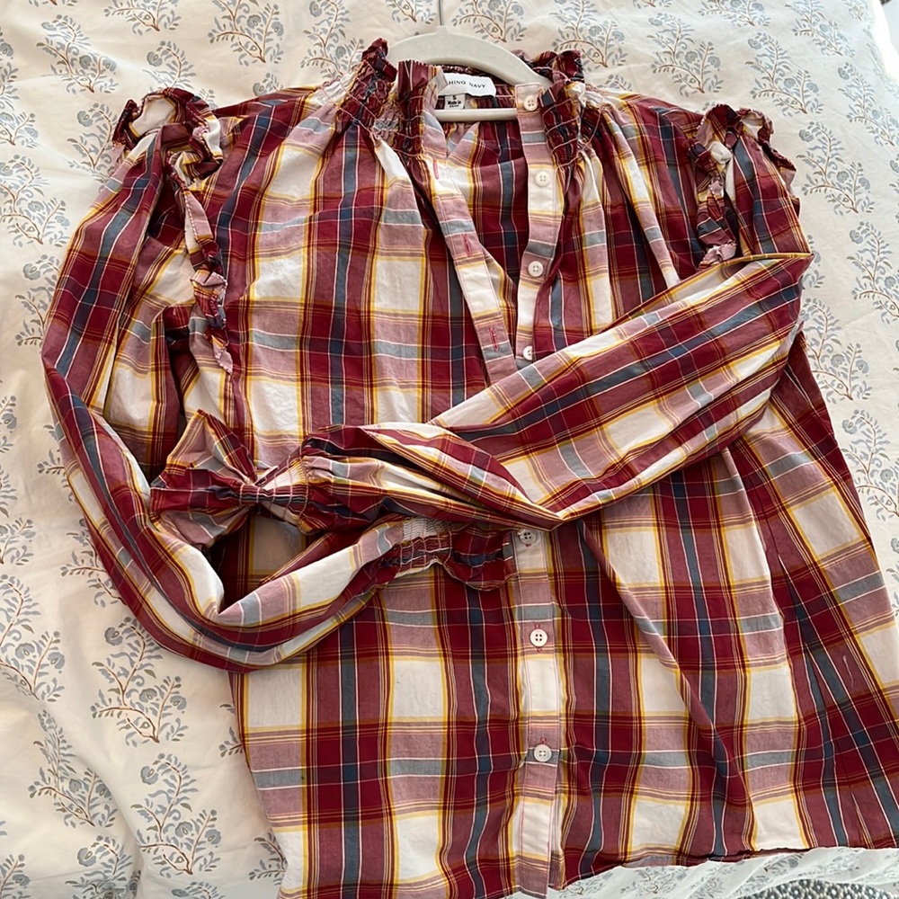 Something Navy Plaid cotton top